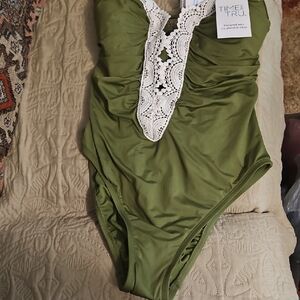 Time and Tru Olive Green Lace One-Piece Swimsuit
